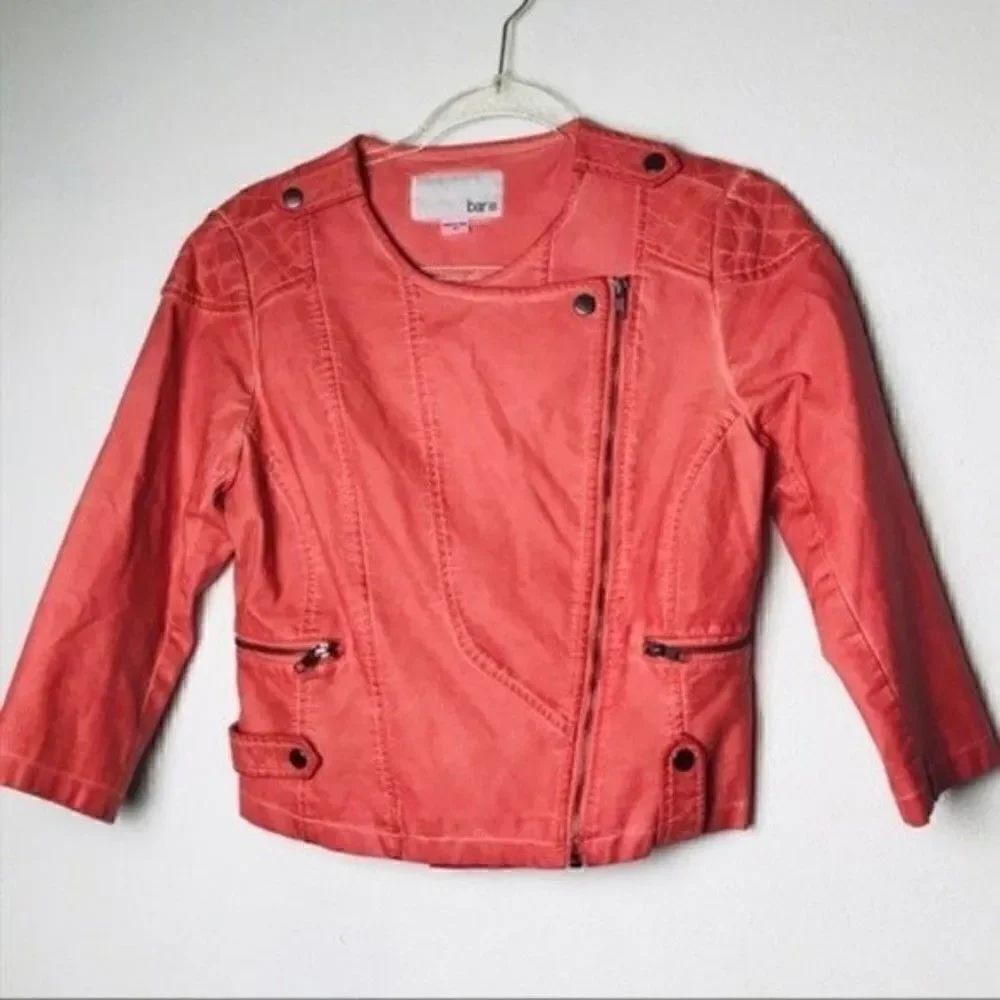 Bar 111 pink Corral moto jacket Size medium pleather BoxS 3/4 sleeves